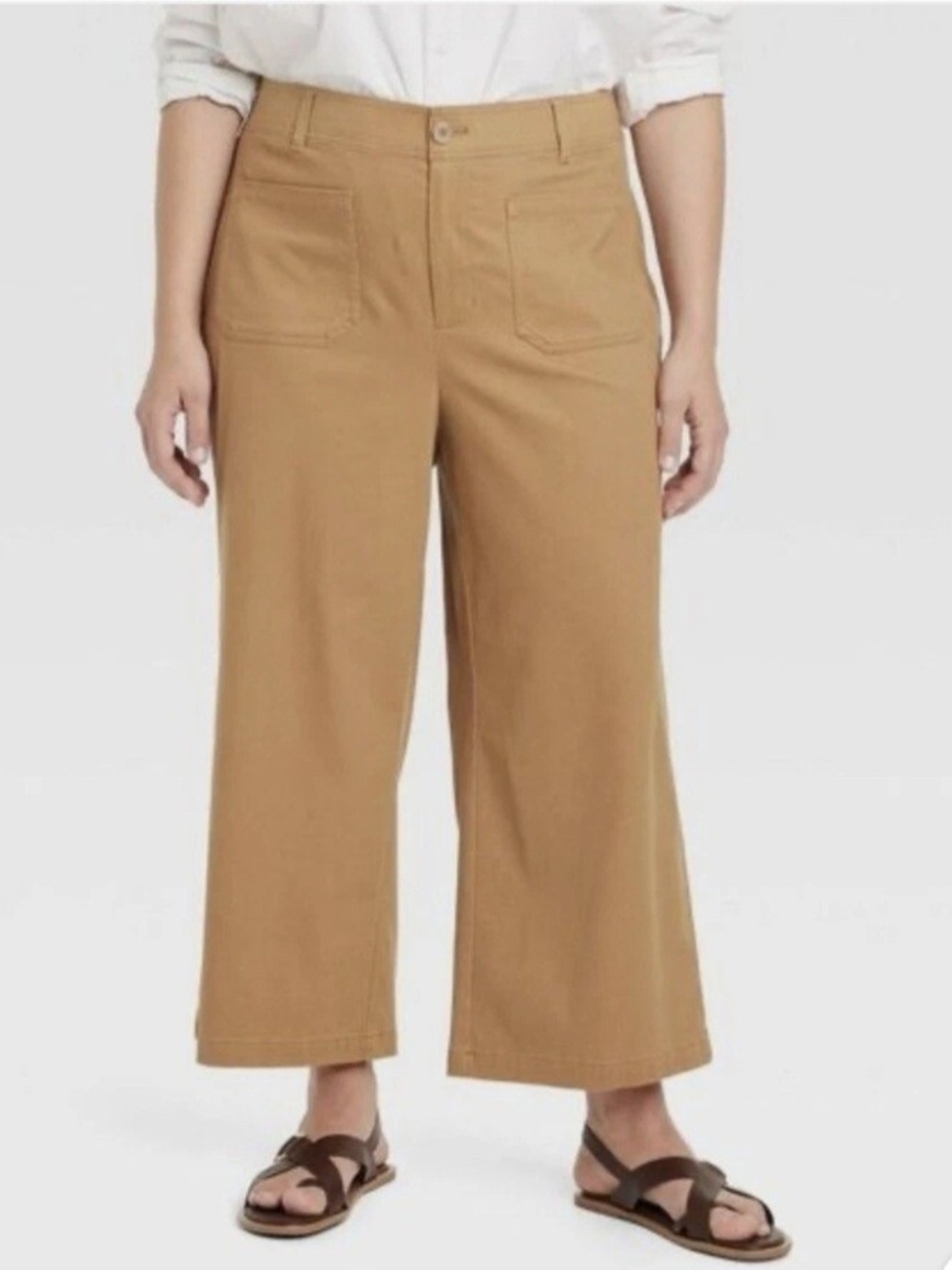 Ava & Viv Wide-Leg Crop Pants — Camel Brown